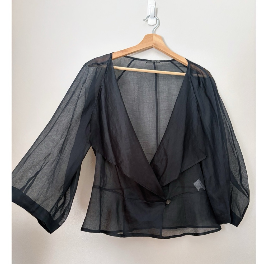 Oska Black Sheer Organza Draped Jacket